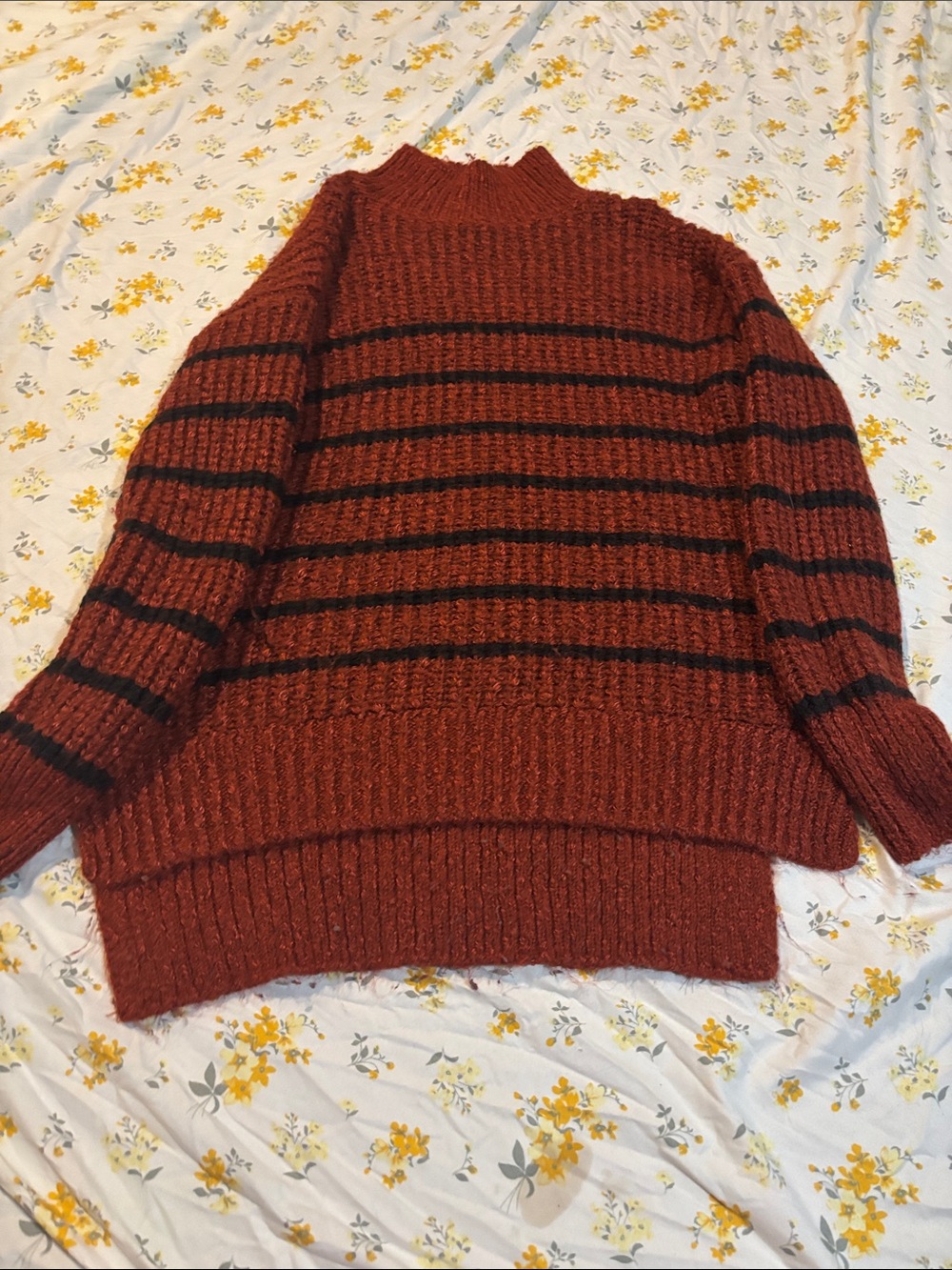 Women's Rust Striped Turtleneck Sweater - Cozy Knit